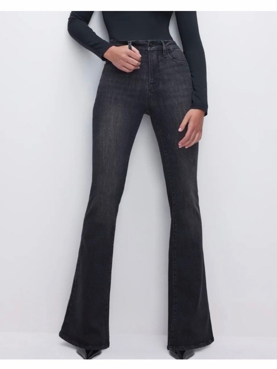 Good American Denim - Good American Flare Jeans Faded Black Stretch High Waisted Size 12.